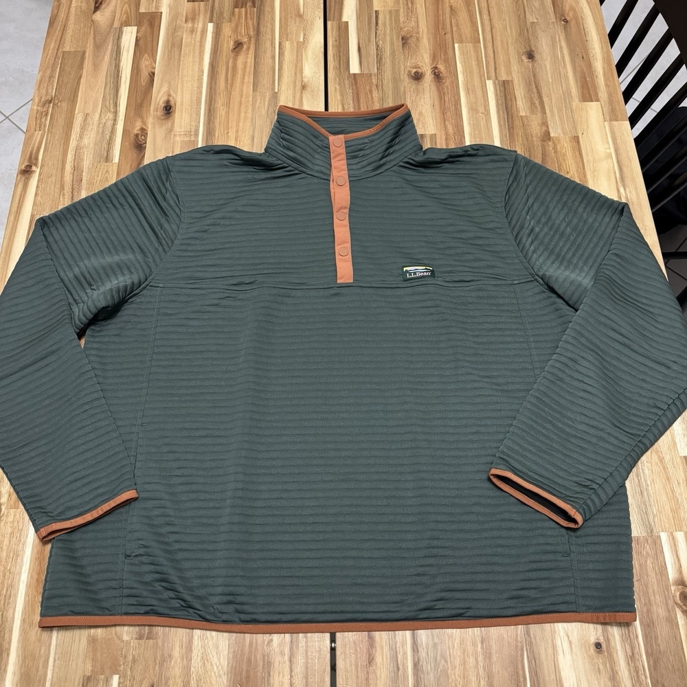 LL Bean Pullover Mens 3XL‎ Green Airlight Knit 3/4 Snap Button Slightly Fitted